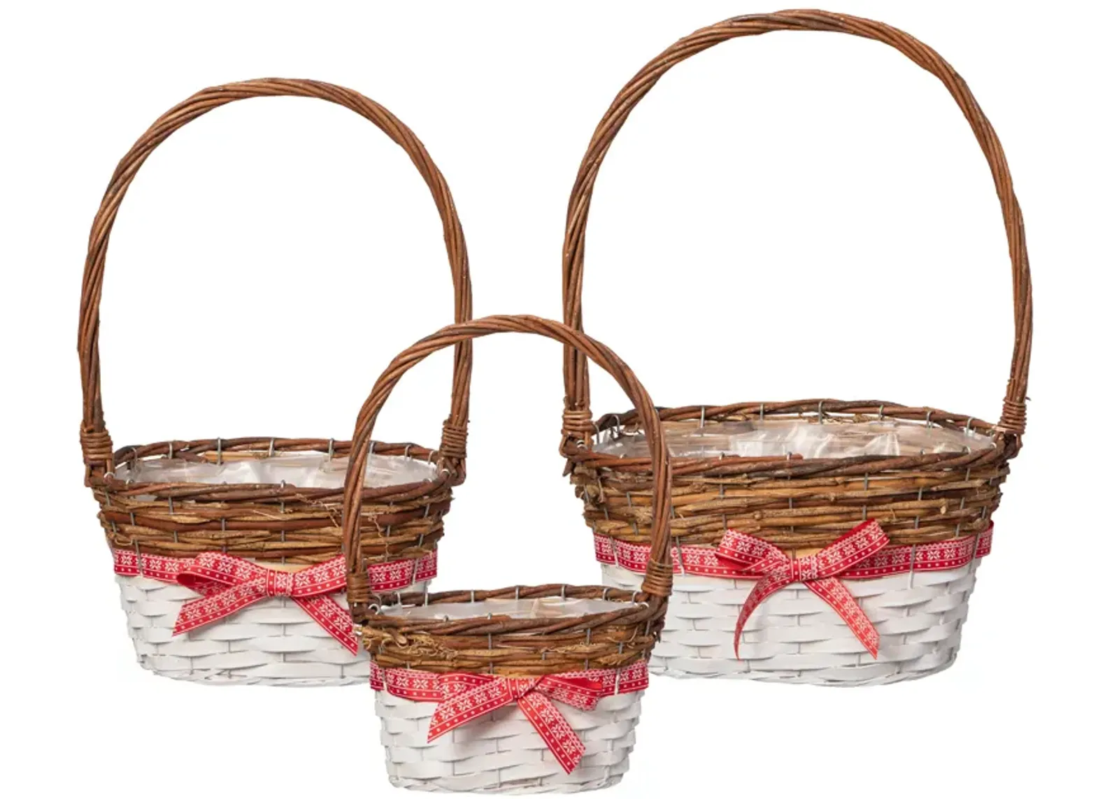 Wickerwise Set of 3 Rattan Woven Baskets with Handle and Plastic Lining, Sturdy and Stylish Picnic and Gift Baskets - Ideal as Fruit Basket, for Storing Picnic Accessories, Garden Items and Home Decor