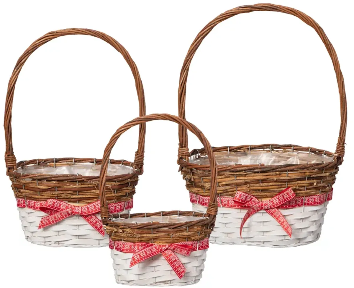 Wickerwise Set of 3 Rattan Woven Baskets with Handle and Plastic Lining, Sturdy and Stylish Picnic and Gift Baskets - Ideal as Fruit Basket, for Storing Picnic Accessories, Garden Items and Home Decor