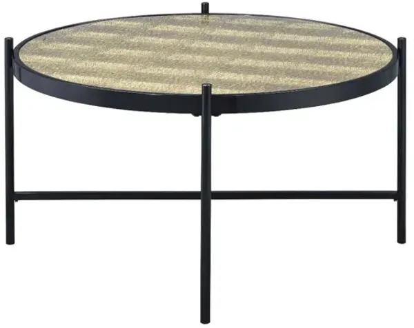 Hivvago 35" Black And Gold Glass And Manufactured Wood Round Coffee Table
