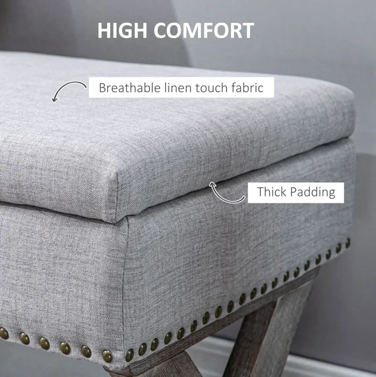 Grey Fabric Ottoman Shoe Stool Storage Cushion Bench Seat Stool Bedroom Entryway