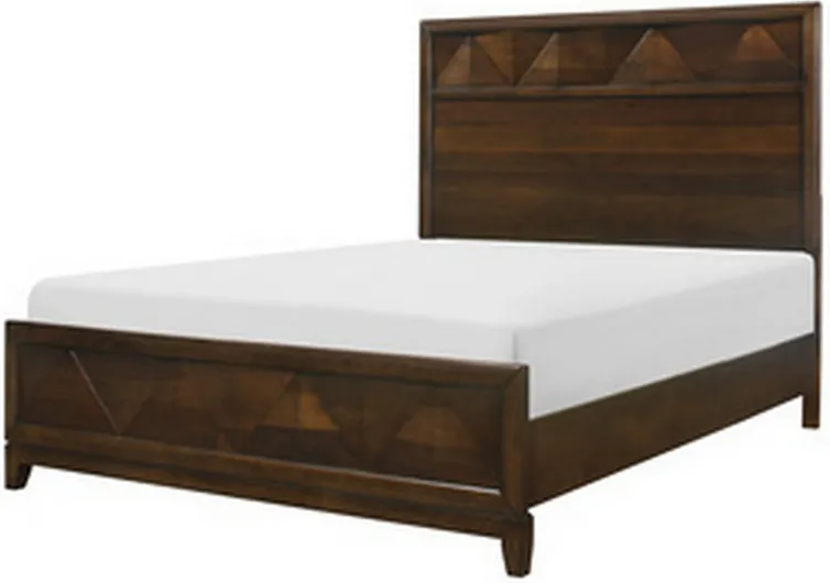 Nibo Queen Size Platform Bed, Modern Rustic, Walnut Brown Solid Wood - Benzara