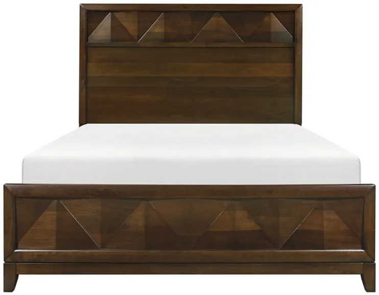 Nibo Queen Size Platform Bed, Modern Rustic, Walnut Brown Solid Wood - Benzara