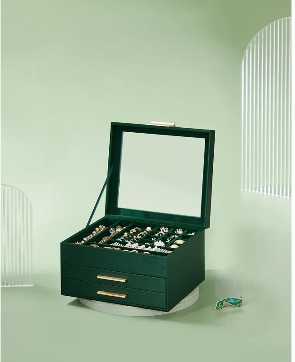 3-Layer Jewelry Box with Glass Lid and 2 Drawers - Perfect Gift for Loved Ones