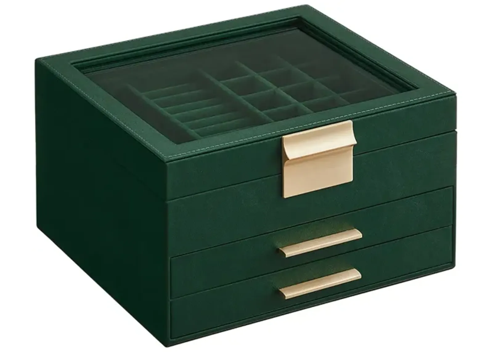 3-Layer Jewelry Box with Glass Lid and 2 Drawers - Perfect Gift for Loved Ones