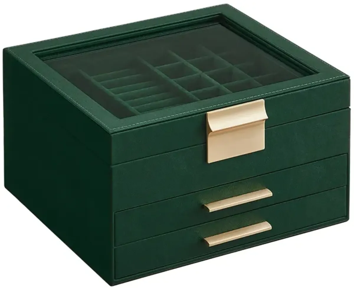 3-Layer Jewelry Box with Glass Lid and 2 Drawers - Perfect Gift for Loved Ones