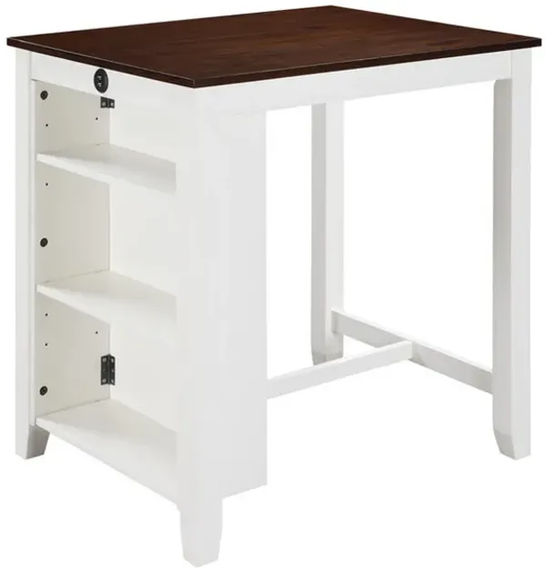 Ham 36 Inch Counter Height Small Dining Table with Shelves, USB Port, White - Benzara