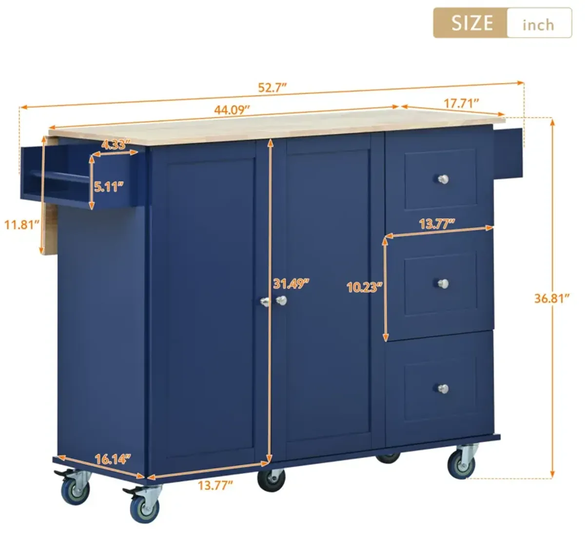 Mobile Kitchen Island with Drop Leaf & Storage Cabinet