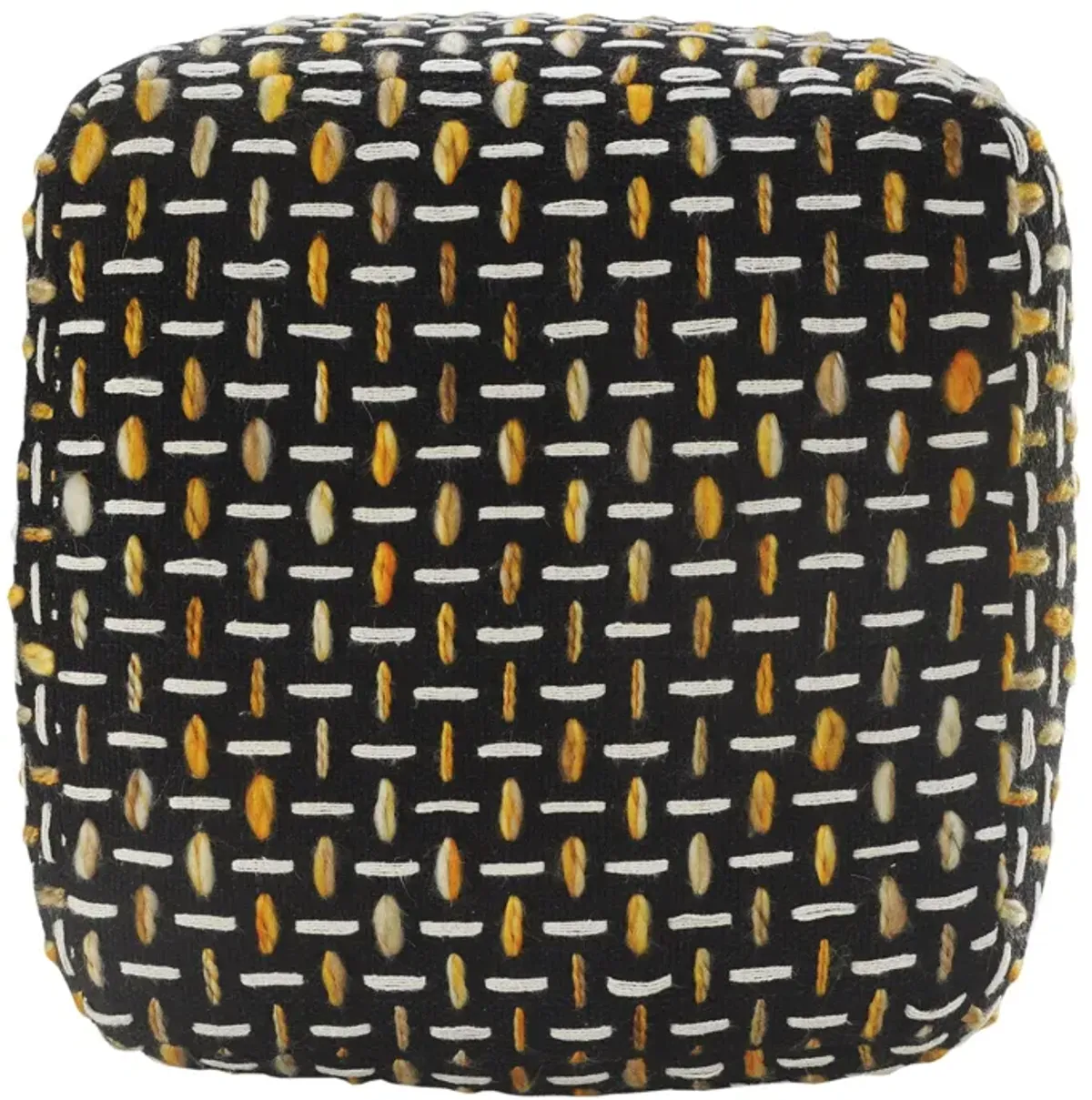 Hivvago 16 Inch Black Fabric Geometric Pouf Ottoman