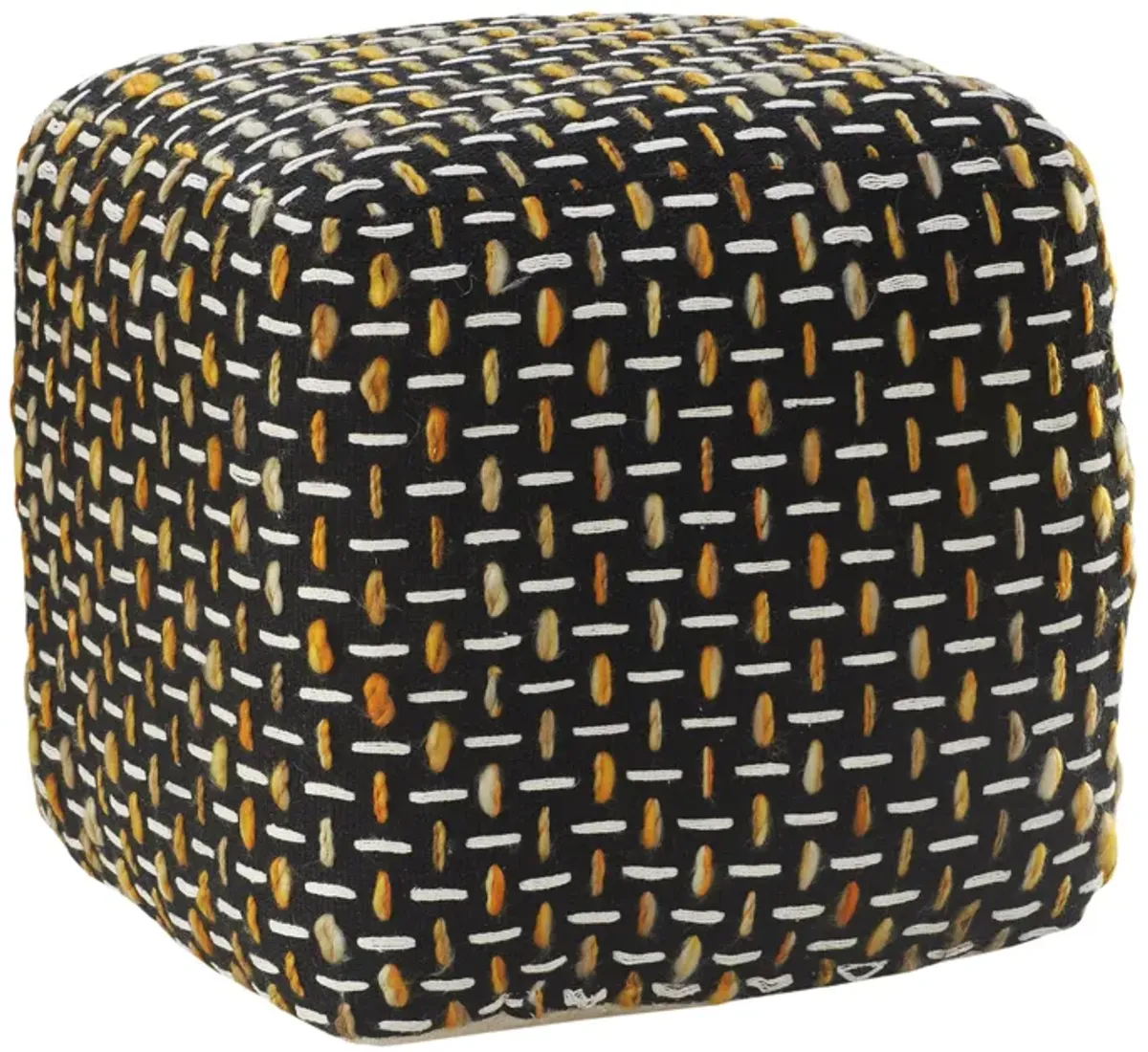 Hivvago 16 Inch Black Fabric Geometric Pouf Ottoman