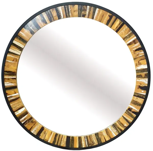 32 Inch Accent Wall Mirror, Round Metal Frame with Agate Inspired Pattern-Benzara