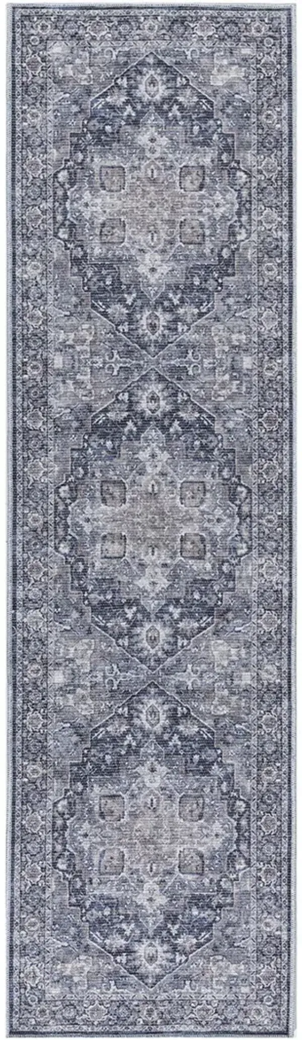 Machine Washable Series 1 SR101 Ivory/Navy 2'2" x 12' Rug