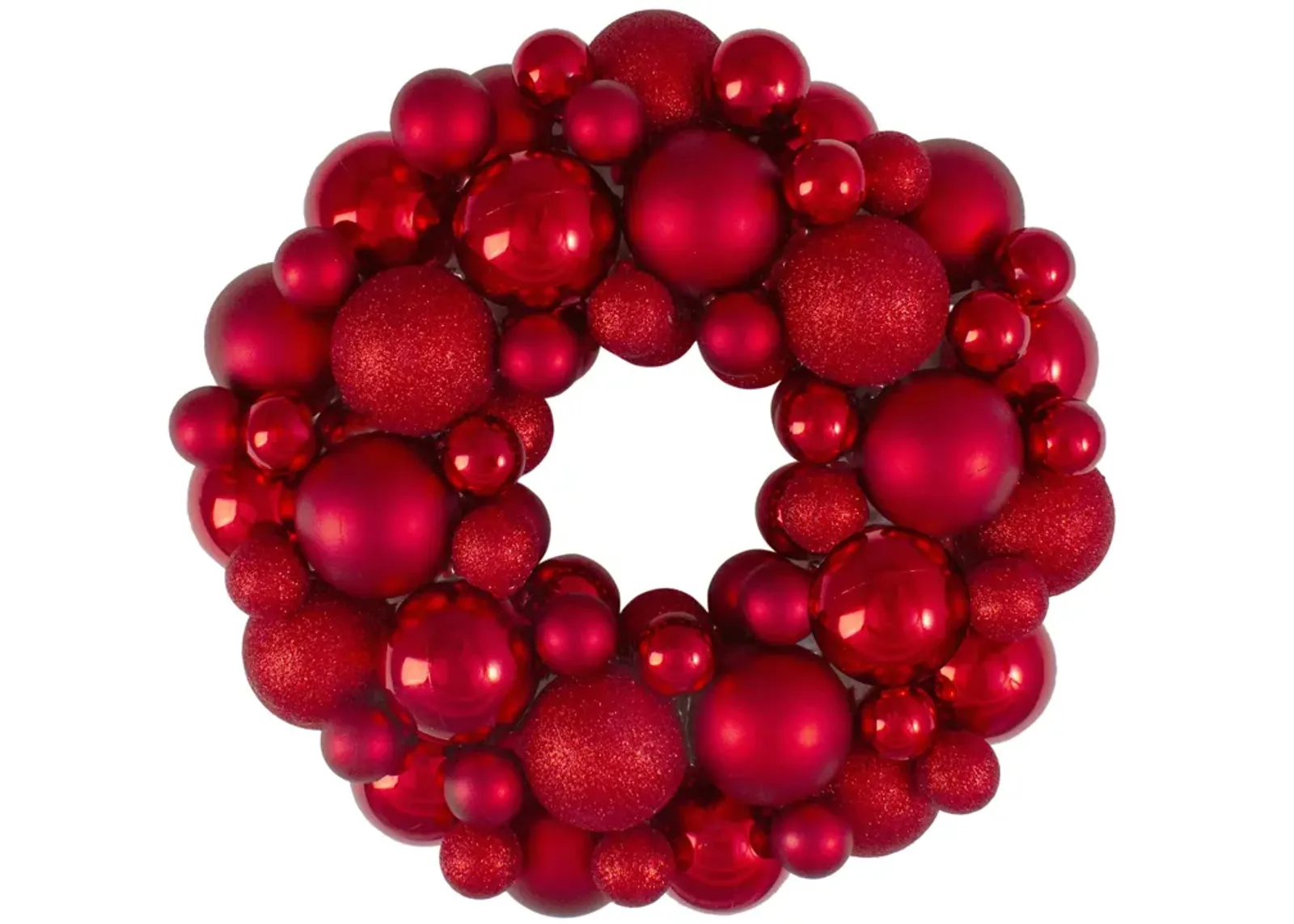 Red Hot 3-Finish Shatterproof Ball Christmas Wreath - 13-Inch  Unlit