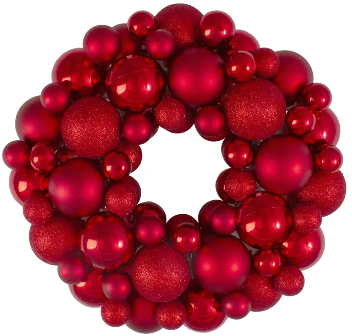 Red Hot 3-Finish Shatterproof Ball Christmas Wreath - 13-Inch  Unlit