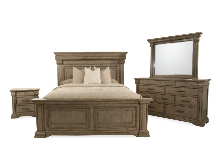 4-Piece Traditional Queen Panel Bed Set in Griege