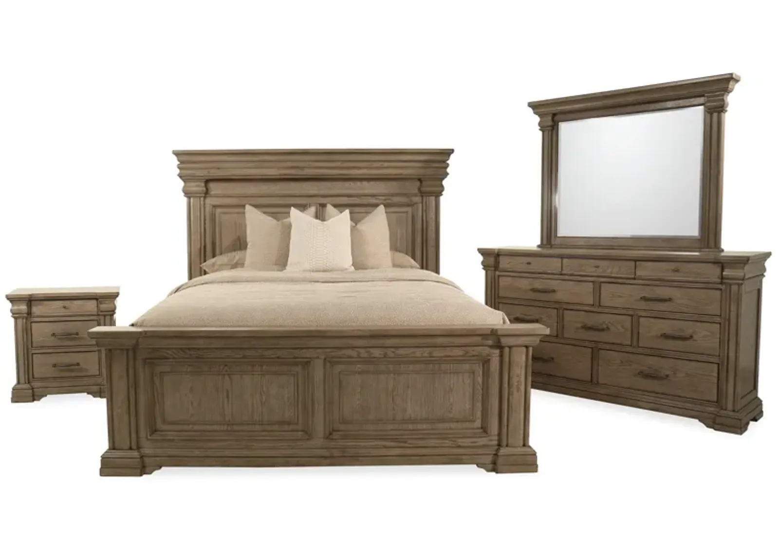 4-Piece Traditional Queen Panel Bed Set in Griege