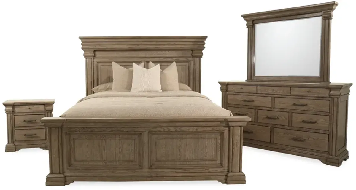 4-Piece Traditional Queen Panel Bed Set in Griege