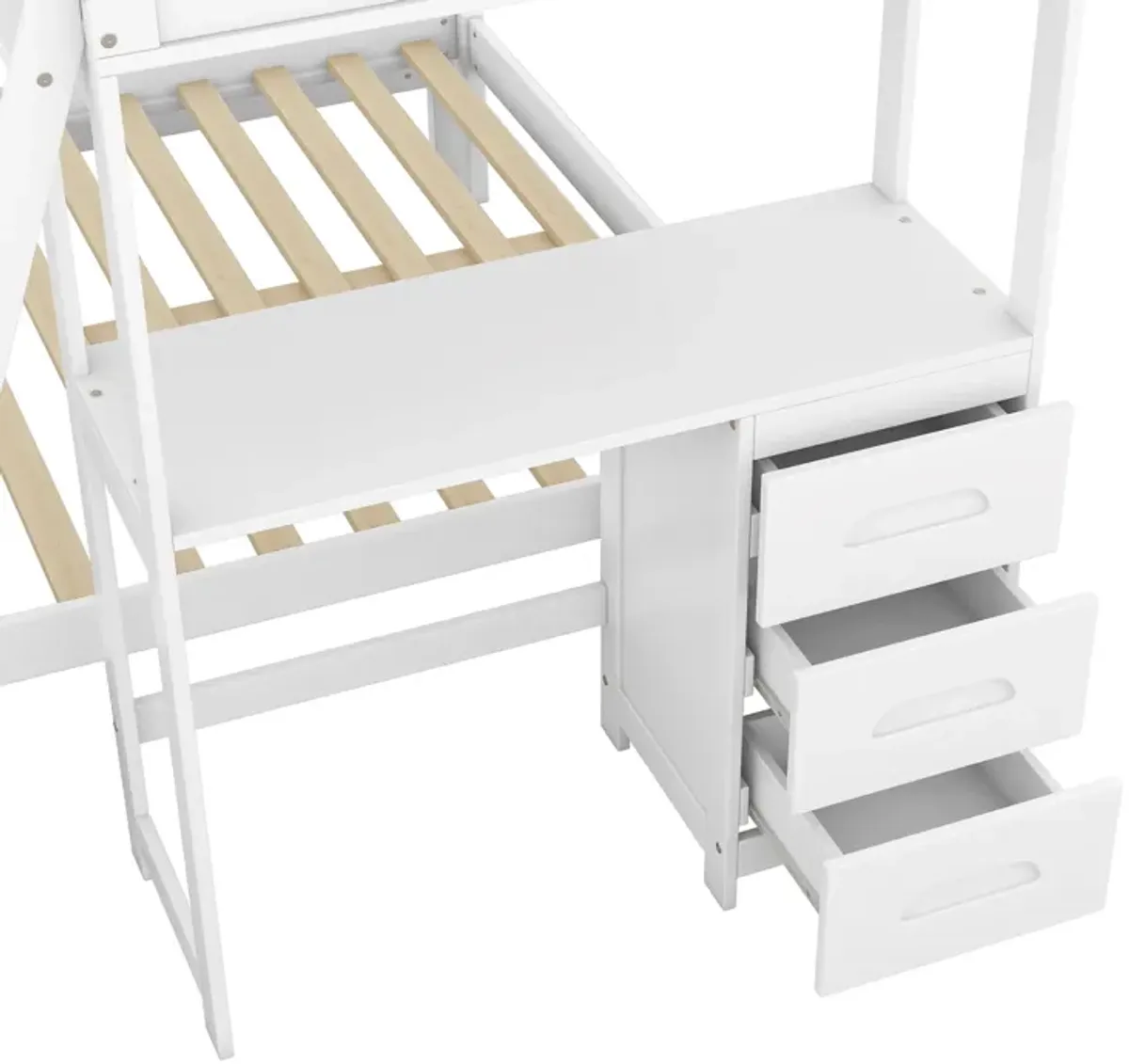 Merax Wood Bunk Bed with Desk and Three Drawers