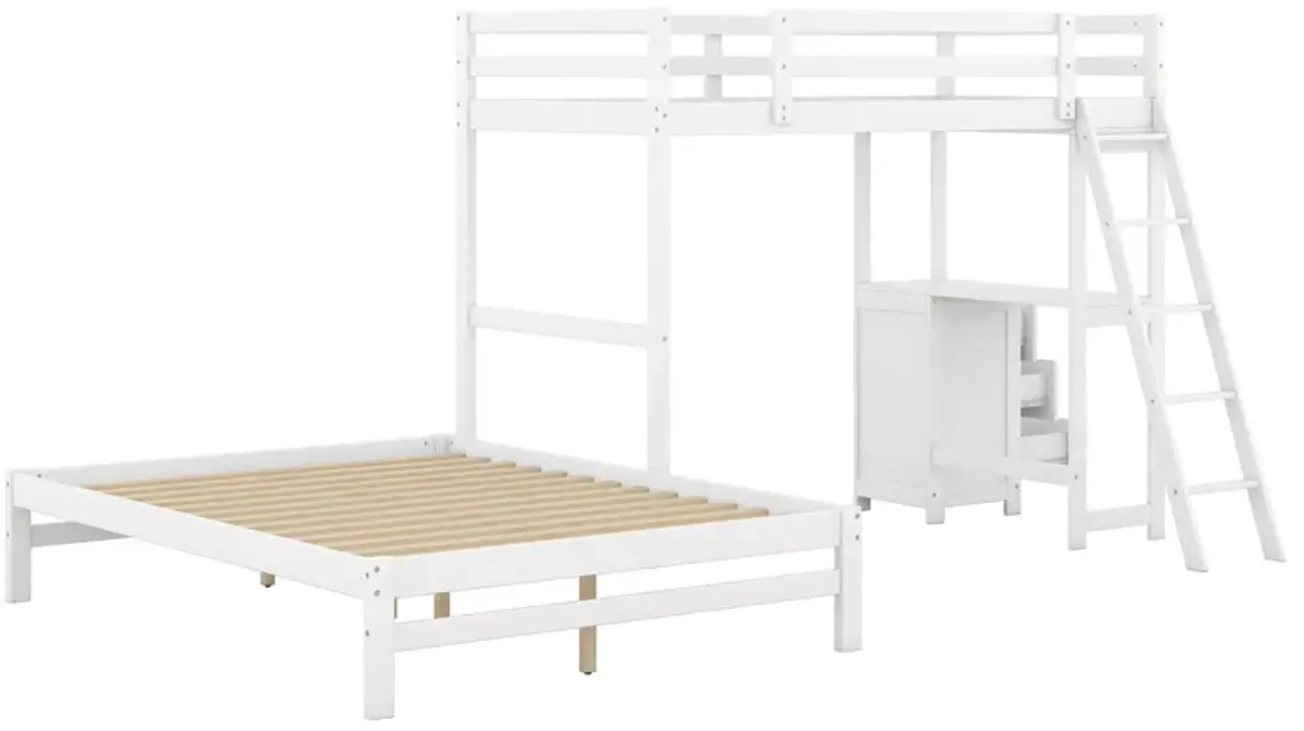 Merax Wood Bunk Bed with Desk and Three Drawers