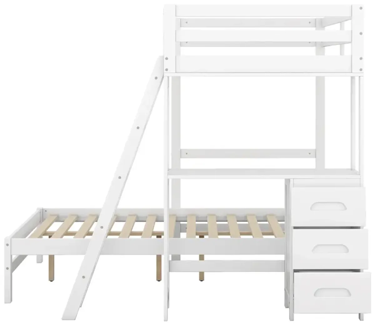 Merax Wood Bunk Bed with Desk and Three Drawers