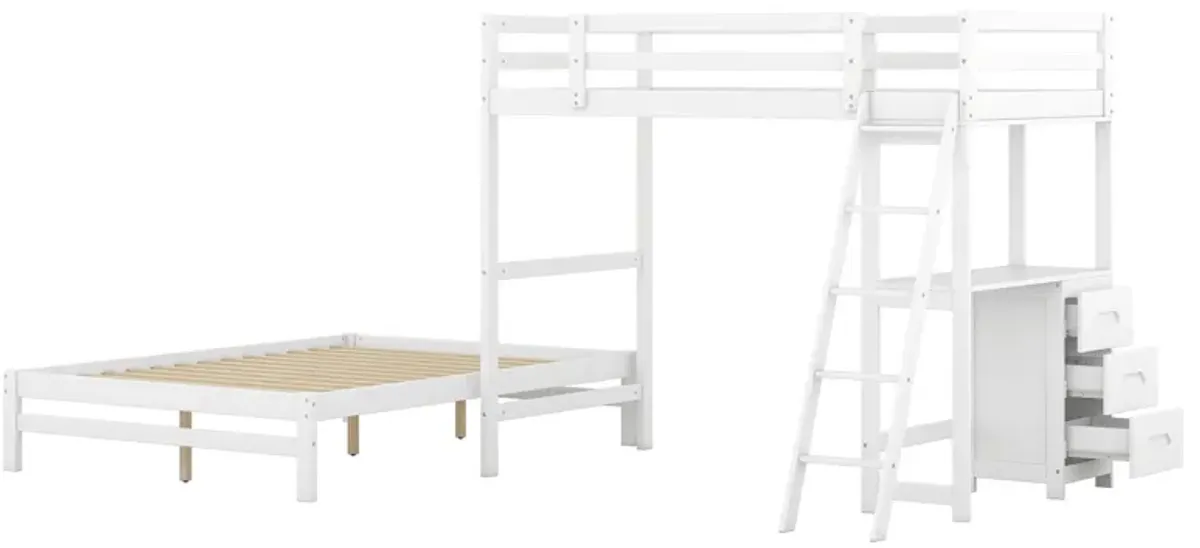 Merax Wood Bunk Bed with Desk and Three Drawers