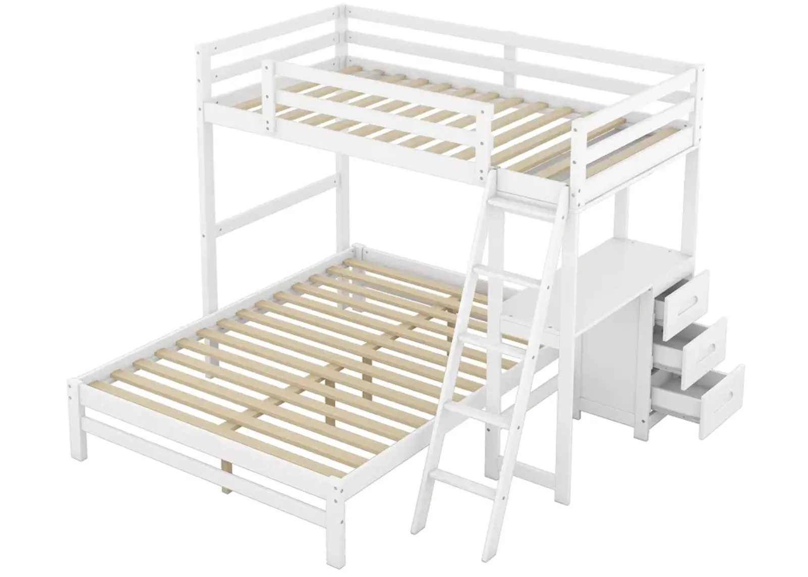 Merax Wood Bunk Bed with Desk and Three Drawers