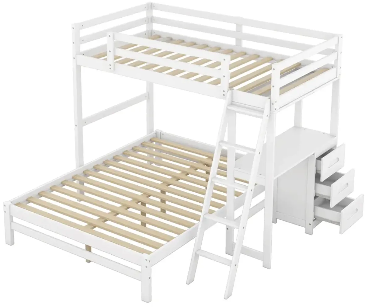 Merax Wood Bunk Bed with Desk and Three Drawers