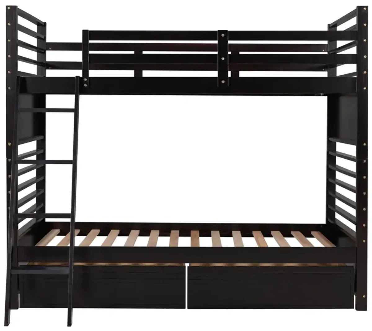 Twin over Twin Wood Bunk Bed with Two Drawers - Espresso�