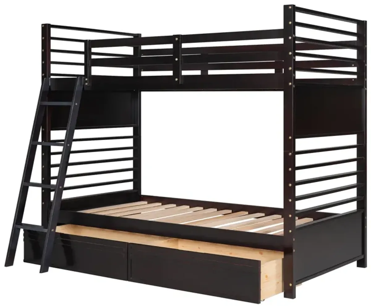 Twin over Twin Wood Bunk Bed with Two Drawers - Espresso�