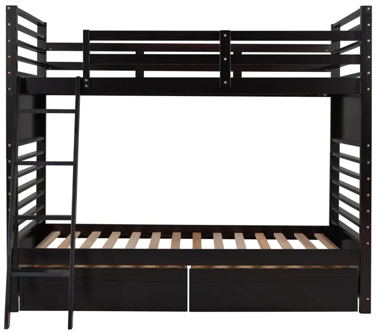 Twin over Twin Wood Bunk Bed with Two Drawers - Espresso�