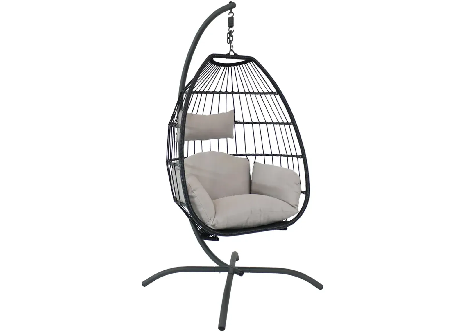 Sunnydaze Resin Wicker Hanging Egg Chair with Steel Stand/Cushions - Gray