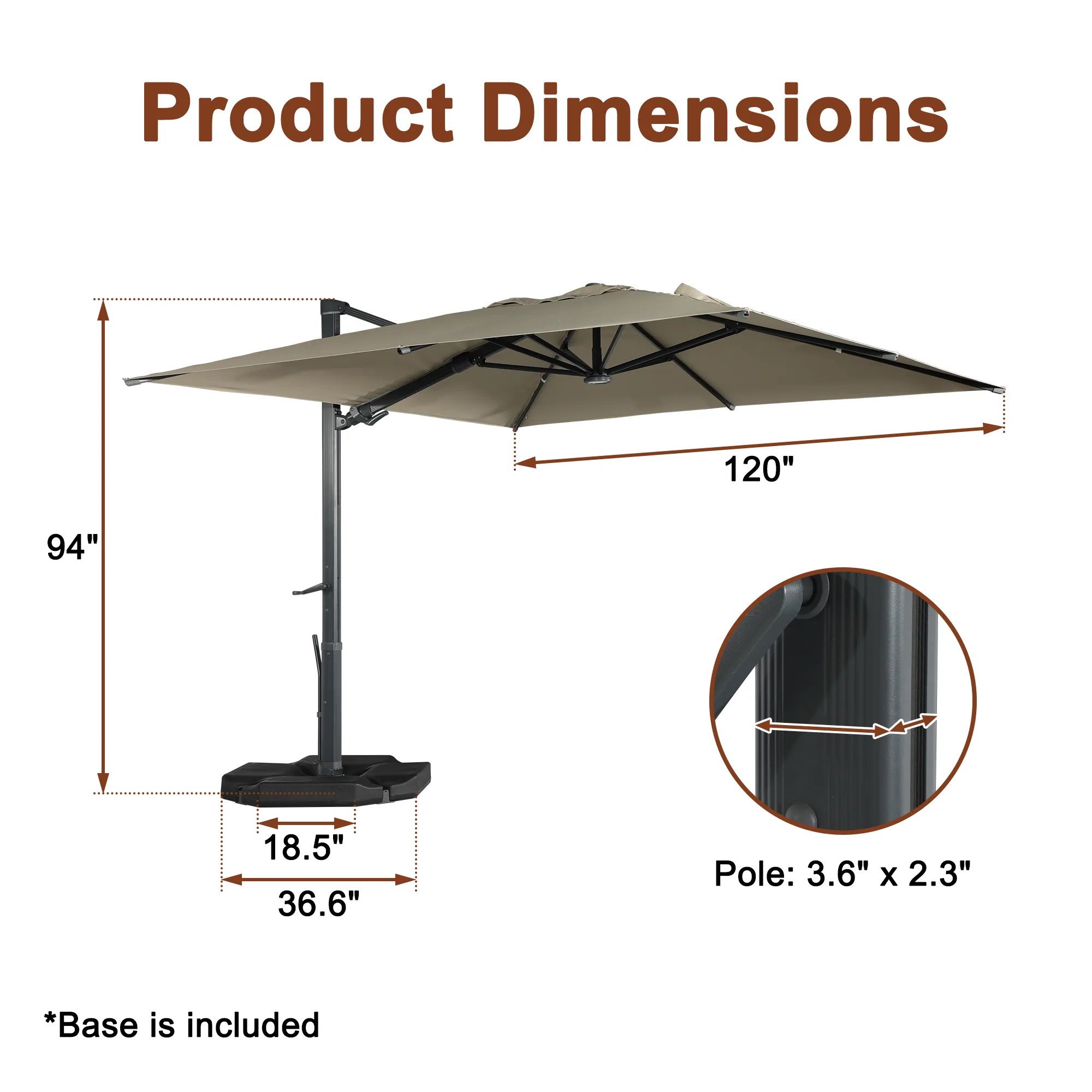 MONDAWE 10 ft. x 13 ft. Aluminum Frame Cantilever Patio Umbrella with LED Light, Large Canopy Offset Umbrella, 360-degree Rotation, 2 in 1 Crank Handle