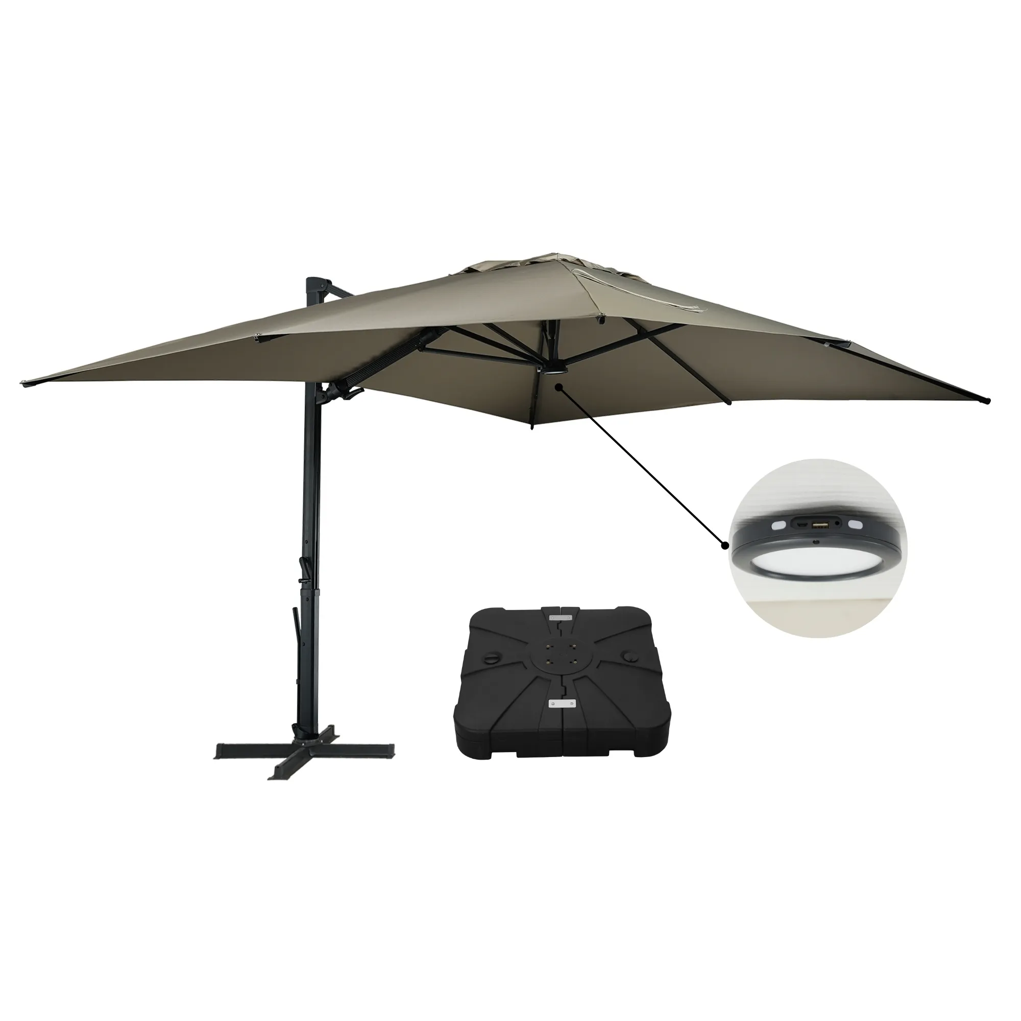 MONDAWE 10 ft. x 13 ft. Aluminum Frame Cantilever Patio Umbrella with LED Light, Large Canopy Offset Umbrella, 360-degree Rotation, 2 in 1 Crank Handle