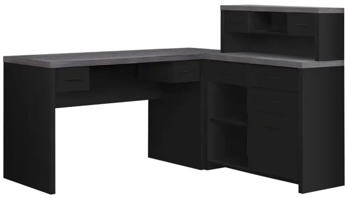 Computer Desk, Home Office, Corner, Left, Right Set-Up, Storage Drawers, L Shape, Work, Laptop, Laminate, Black, Grey, Contemporary, Modern