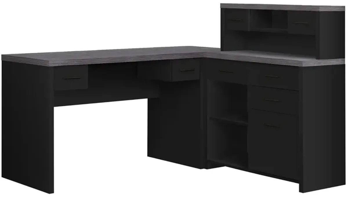 Computer Desk, Home Office, Corner, Left, Right Set-Up, Storage Drawers, L Shape, Work, Laptop, Laminate, Black, Grey, Contemporary, Modern