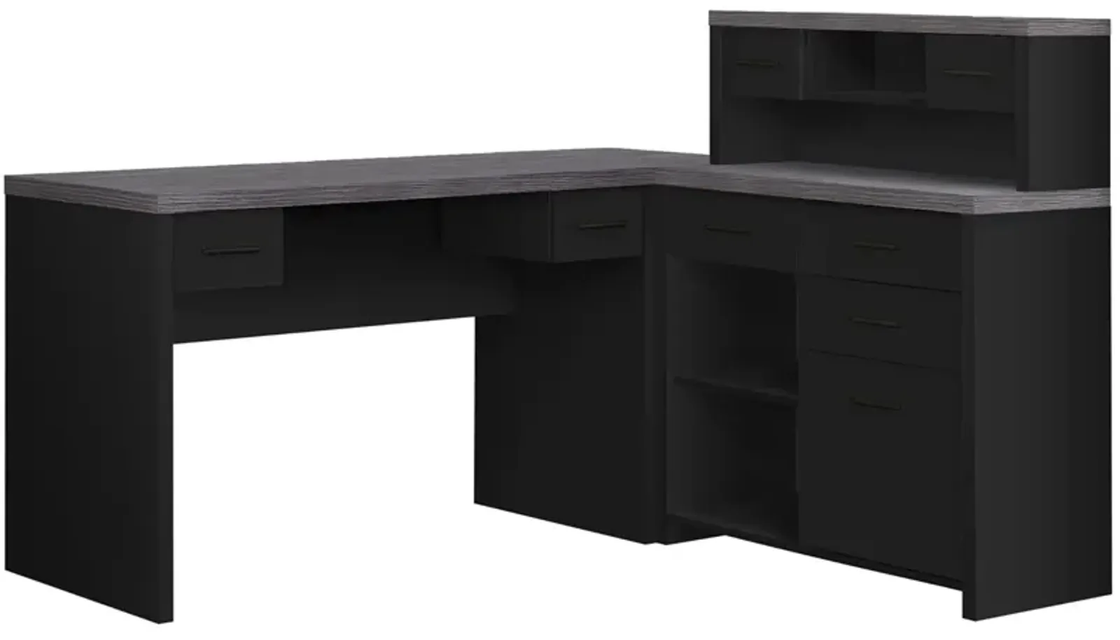 Computer Desk, Home Office, Corner, Left, Right Set-Up, Storage Drawers, L Shape, Work, Laptop, Laminate, Black, Grey, Contemporary, Modern