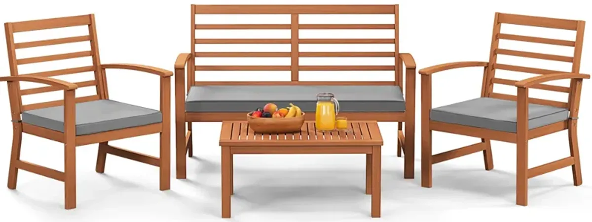 4 Pieces Outdoor Furniture Set with Stable Acacia Wood Frame