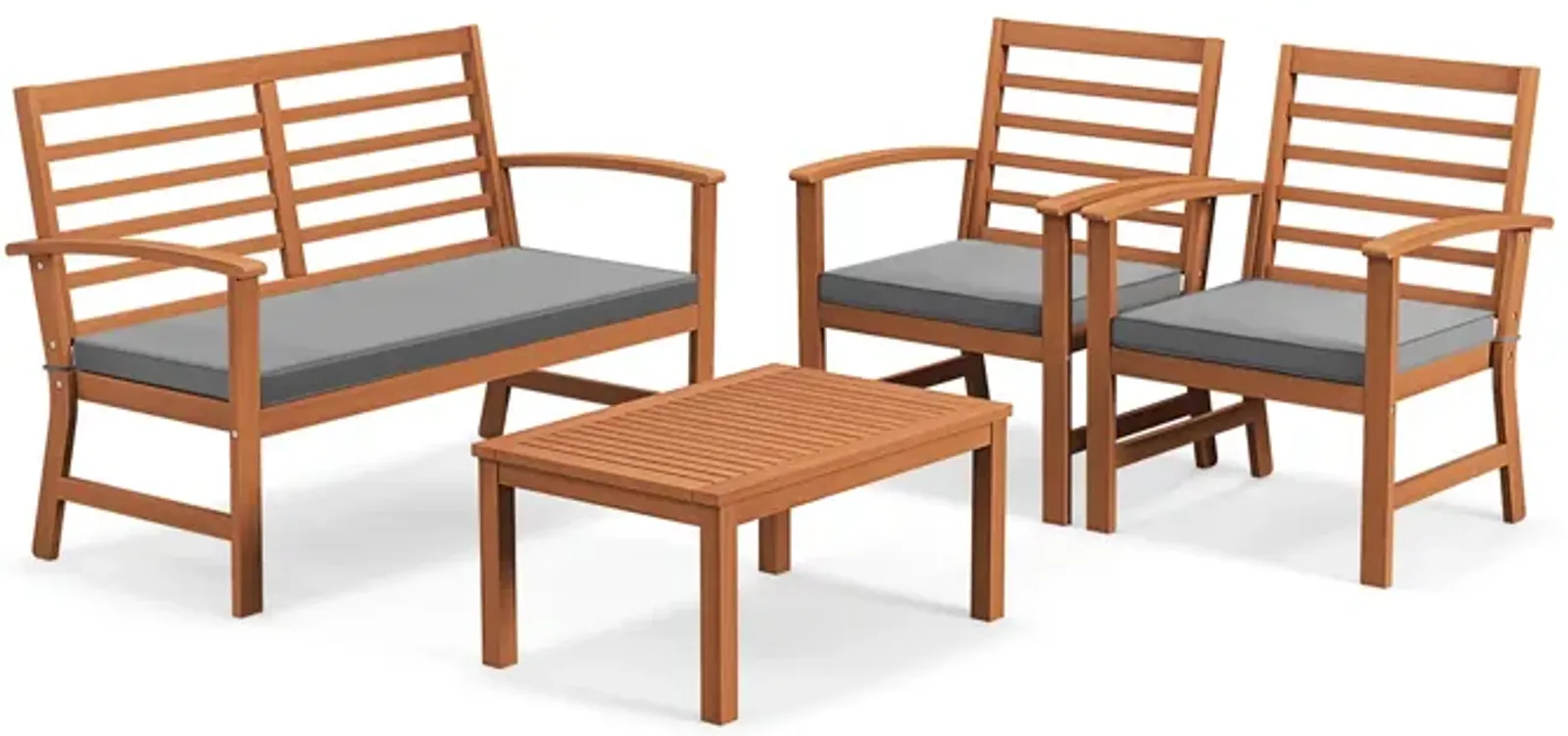 4 Pieces Outdoor Furniture Set with Stable Acacia Wood Frame