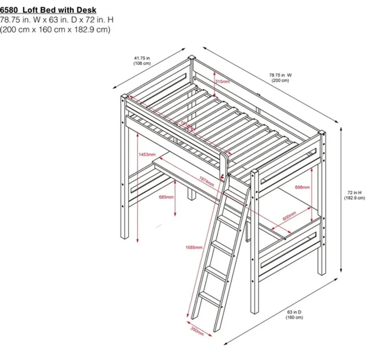 DHP Harlan Twin Size Loft Bed with Desk and Ladder, Espresso