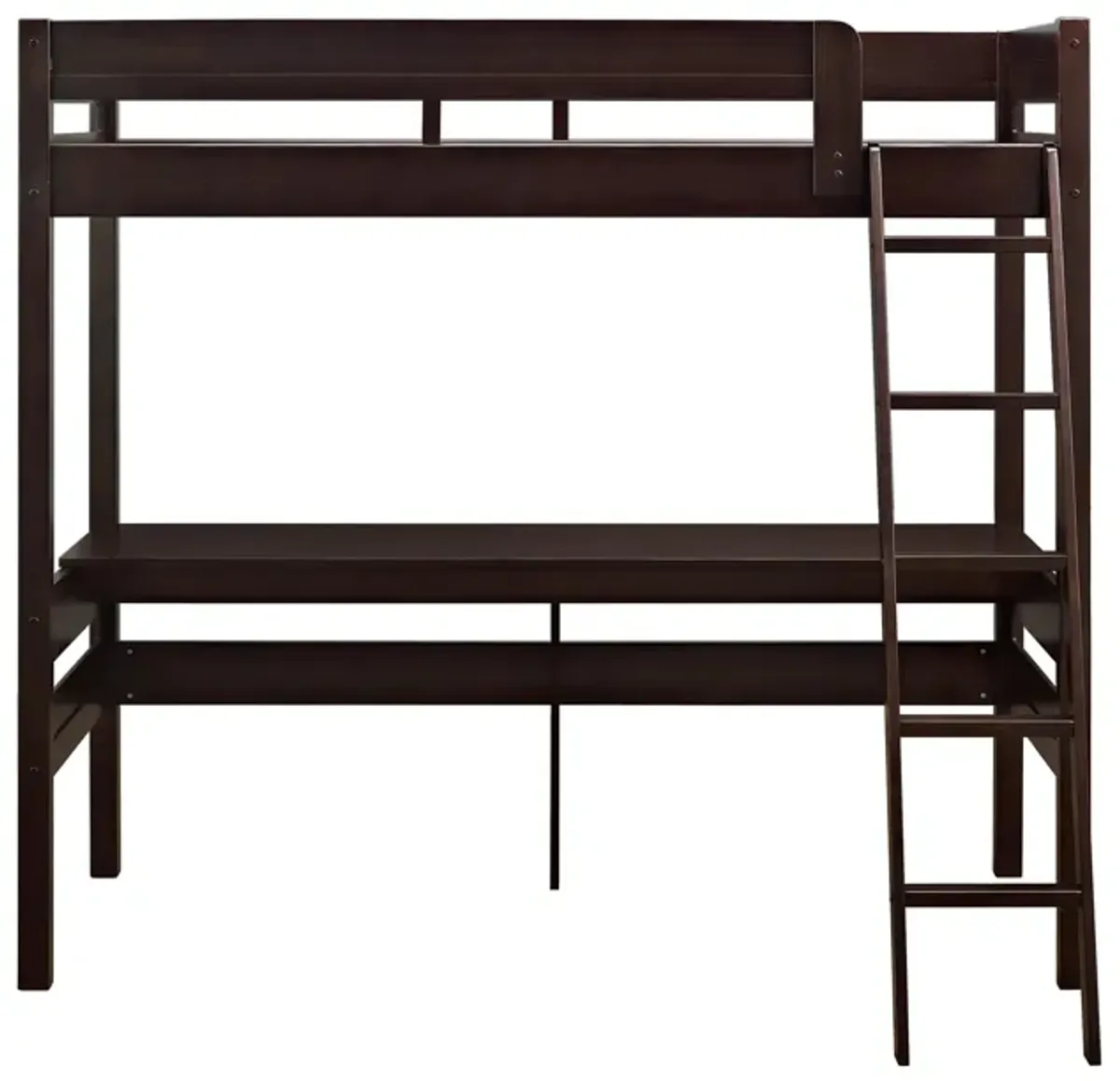 DHP Harlan Twin Size Loft Bed with Desk and Ladder, Espresso