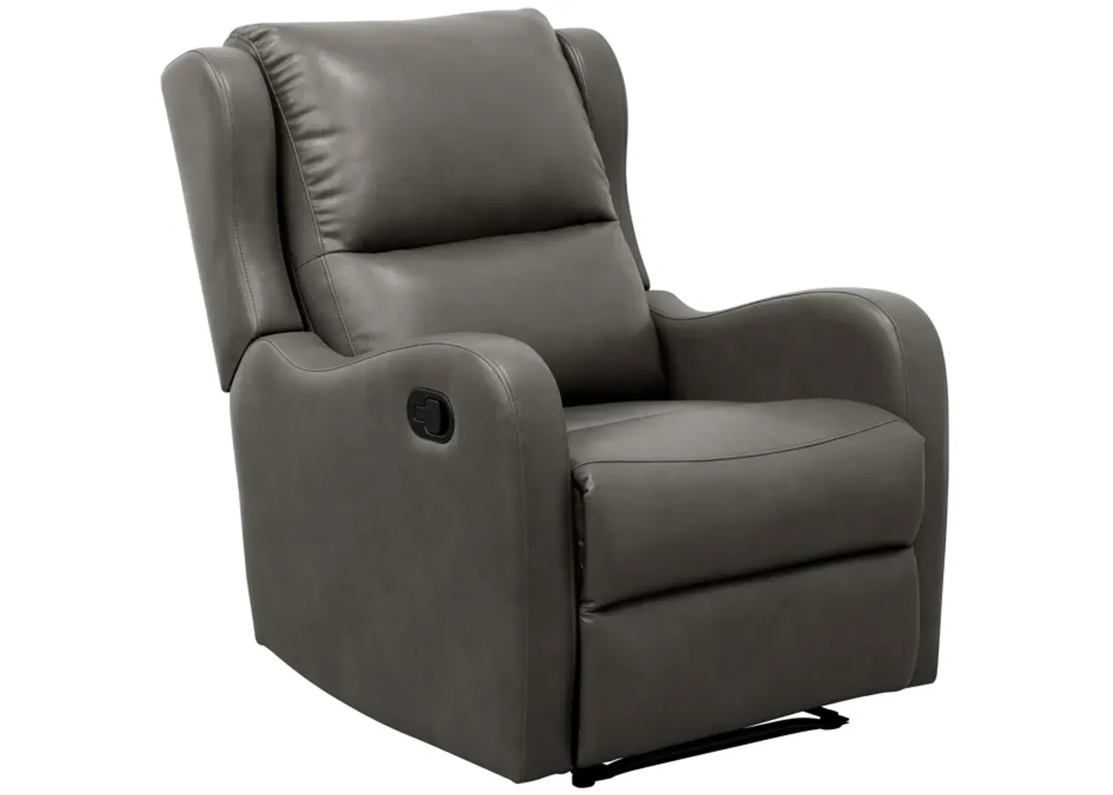 Kim 38 Inch Manual Recliner Chair, Cushioned Gray Faux Leather, Solid Wood - Benzara