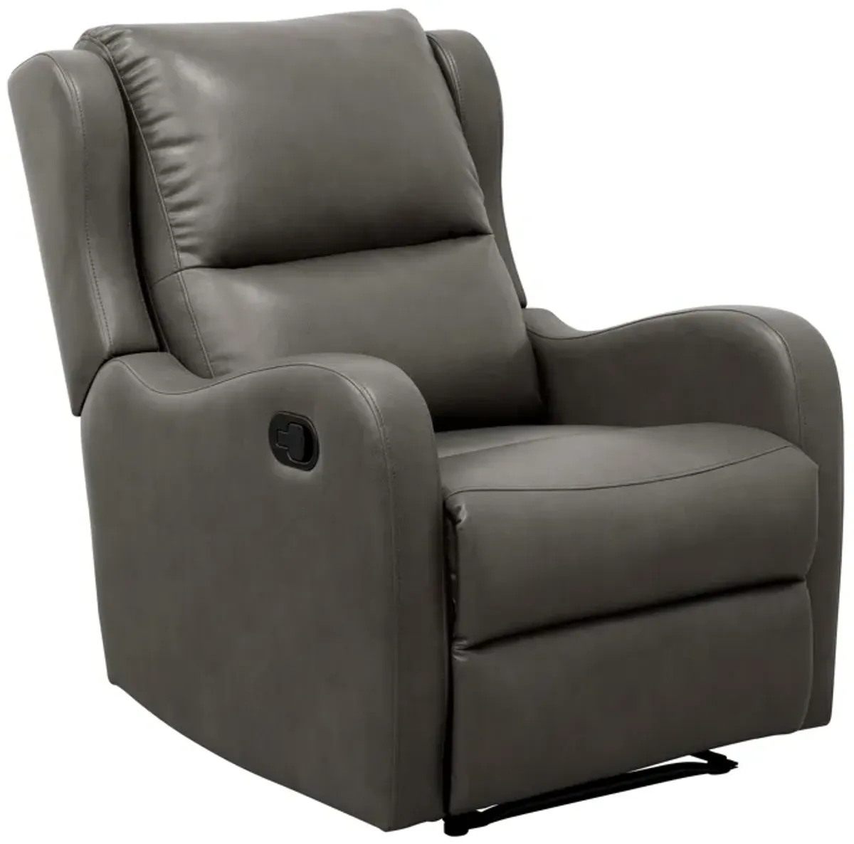 Kim 38 Inch Manual Recliner Chair, Cushioned Gray Faux Leather, Solid Wood - Benzara