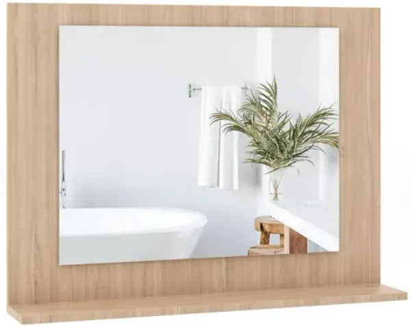 Hivvago Rectangle Bathroom Mirror with Shelf and Wood Frame