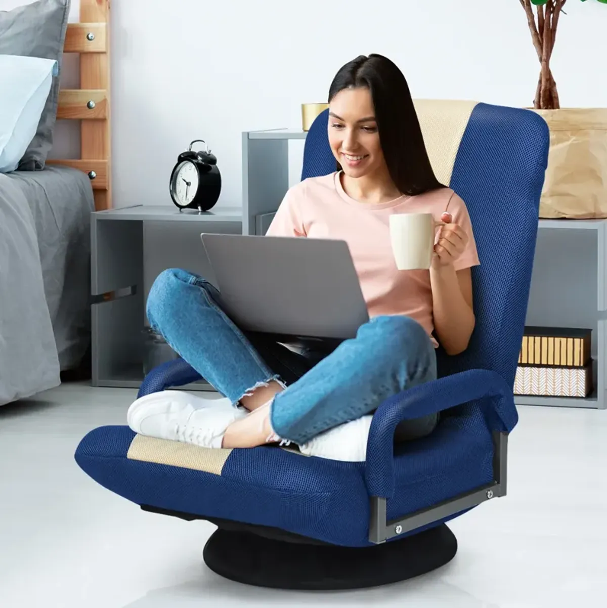 360-Degree Swivel Gaming Floor Chair with Foldable Adjustable Backrest