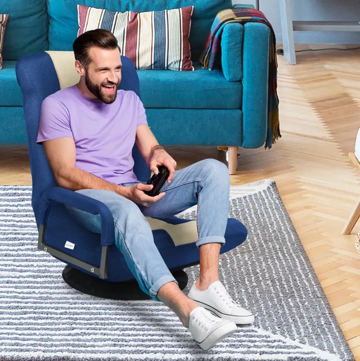 360-Degree Swivel Gaming Floor Chair with Foldable Adjustable Backrest