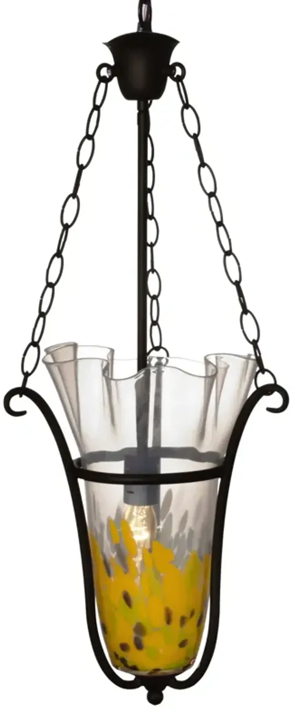 28" Yellow and Black Spiral Leaf Glass Pendant Ceiling Light Fixture