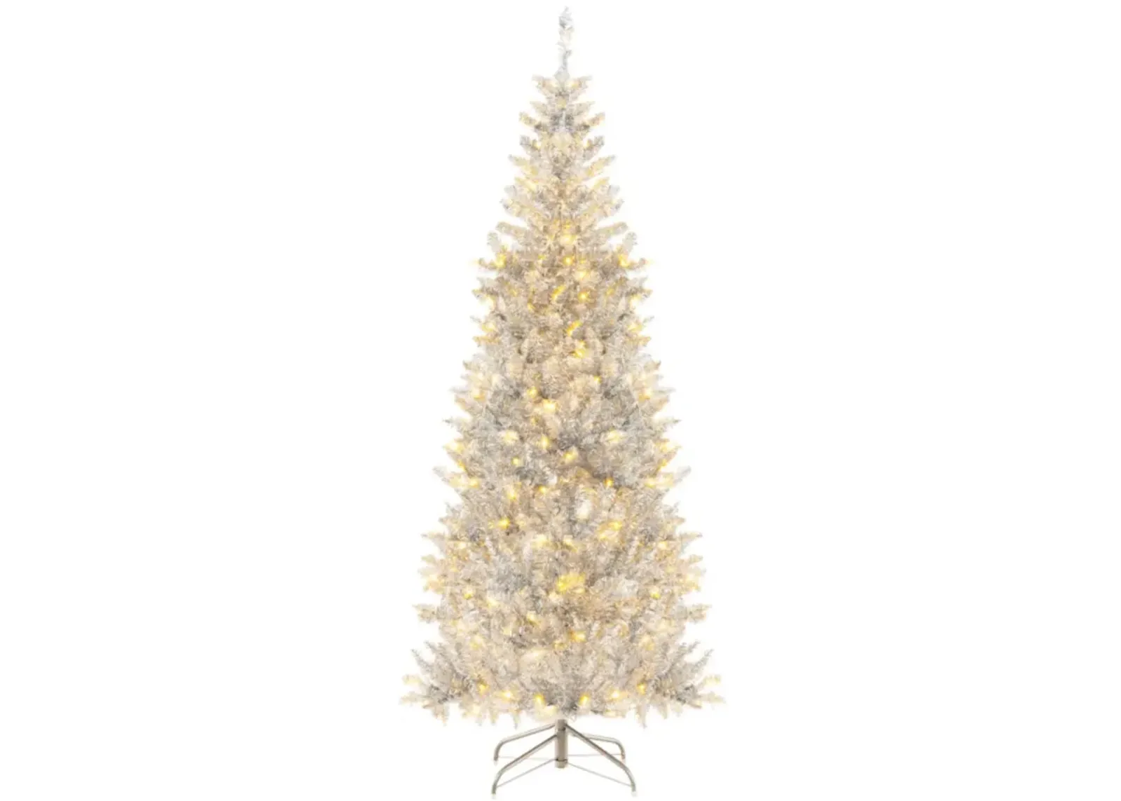 Hivvago 6/7 FT Pre-Lit Artificial Silver Tinsel Xmas Tree with 790 Branch Tips and 300 LED Lights