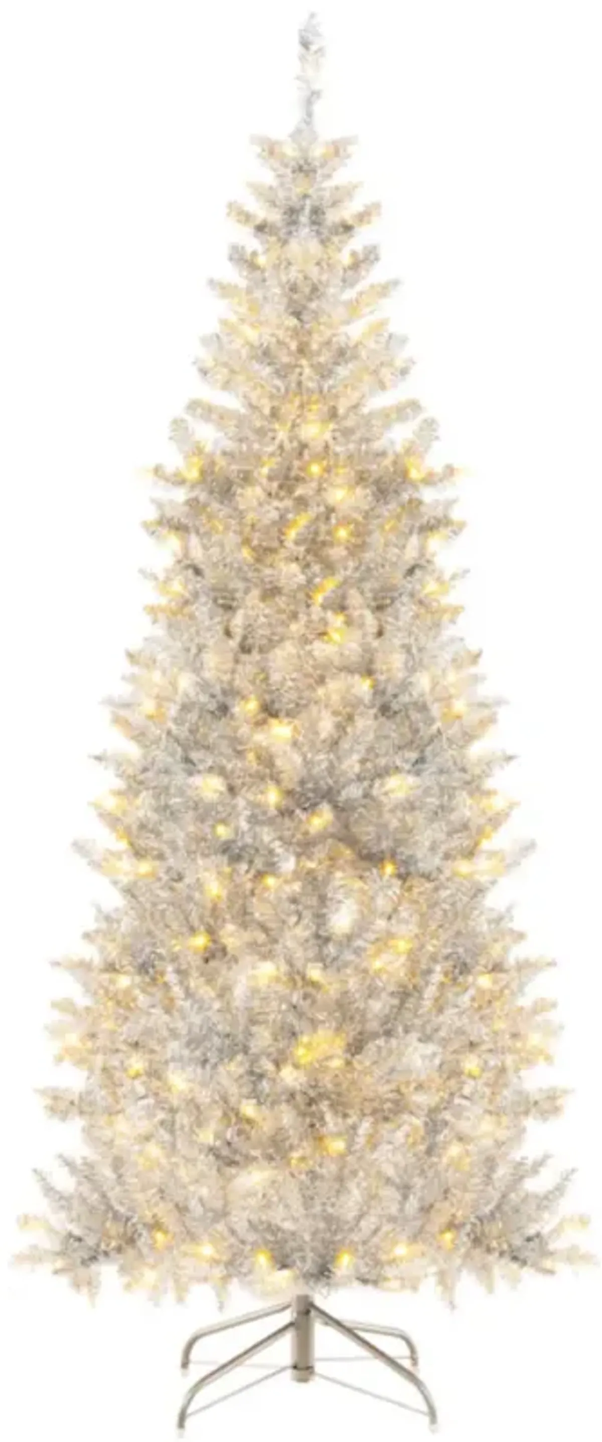 Hivvago 6/7 FT Pre-Lit Artificial Silver Tinsel Xmas Tree with 790 Branch Tips and 300 LED Lights