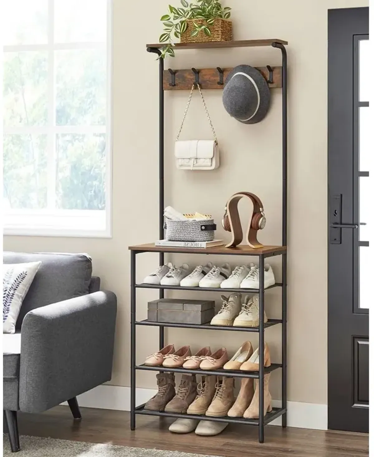 Hall Tree with Shoe Bench Entryway Organizer with Hooks and Storage