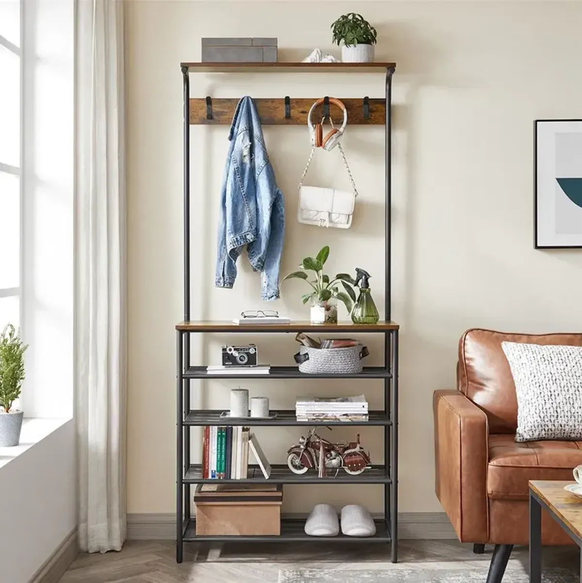 Hall Tree with Shoe Bench Entryway Organizer with Hooks and Storage