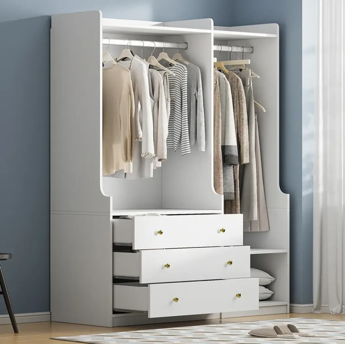 Merax Open Wooden Wardrobe Storage for Bedroom